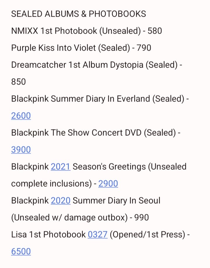 MerchHouse_'s tweet photo. 🎉BLACK FRIDAY SALE 🖤
SEALED/UNSEALED ALBUMS &amp; PHOTOBOOKS
10% OFF ***LIMITED TIME OFFER
NOV 26 - DEC 3 ONLY

#BLACKPINK      
#NMIXX
#PURPLEKISS
#Dreamcatcher
#LISA

Price in the photo below 🤗
DM us your orders while in stocks! https://t.co/ndKCJ1ZSdQ