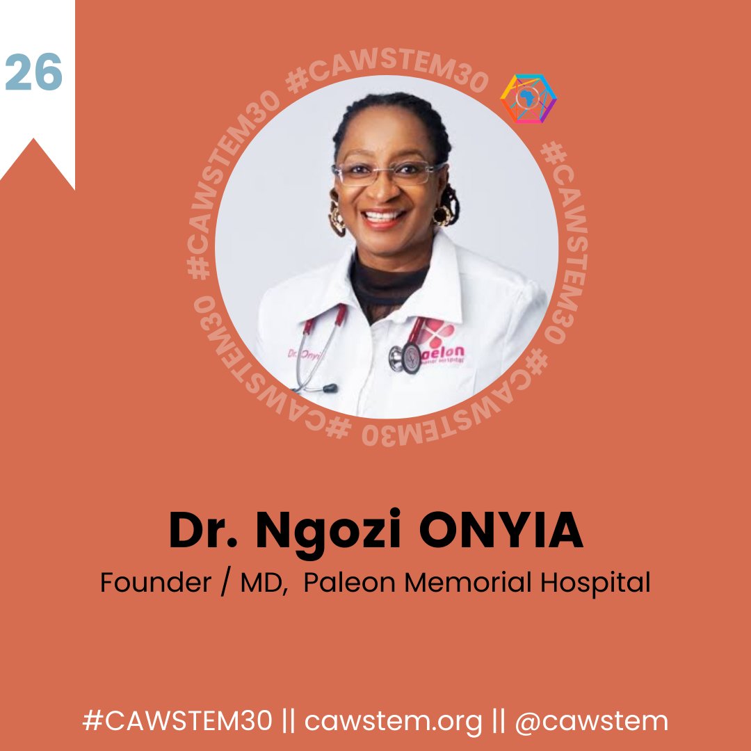 cawstem's tweet photo. #26of30
@drngozi is a paediatrician and travel medicine physician by training; and an experienced primary care and HIV physician by practice. She is excellent in her ability to execute, and has stayed strong and relevant as demonstrated by her -
#womeninSTEM #CAWSTEM30 https://t.co/WgOxeRksbt