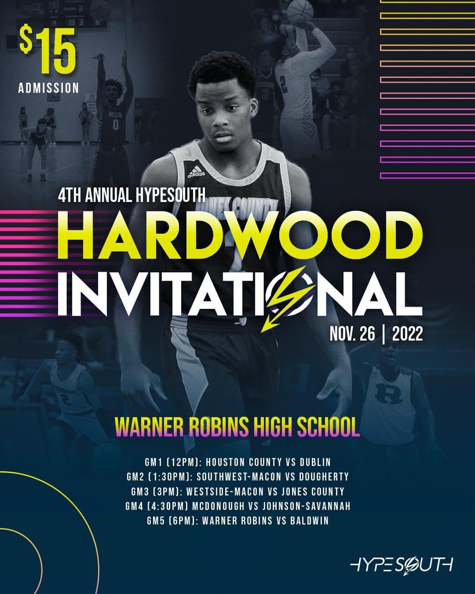 Hypesouth Media & Athletics (@hypesouthmedia) on Twitter photo <a href="/HypesouthMedia/">Hypesouth Media & Athletics</a> Boy’s Hardwood Invitational: TODAY ⤵️
Hoco vs 1A (D1) No.10 Dublin
SW-Macon vs 3A No.7 Dougherty
4A No.7 WS-Macon vs 5A No.6 Jones County
4A No.1 McDonough vs 3A No.2 Johnson-Savannah
Warner Robins vs 4A No.4 Baldwin
📍» Warner Robins, Ga
🗓️» Nov 26, 2022 <a href="/HypesouthMedia/">Hypesouth Media & Athletics</a> Boy’s Hardwood Invitational: TODAY ⤵️
Hoco vs 1A (D1) No.10 Dublin
SW-Macon vs 3A No.7 Dougherty
4A No.7 WS-Macon vs 5A No.6 Jones County
4A No.1 McDonough vs 3A No.2 Johnson-Savannah
Warner Robins vs 4A No.4 Baldwin
📍» Warner Robins, Ga
🗓️» Nov 26, 2022
