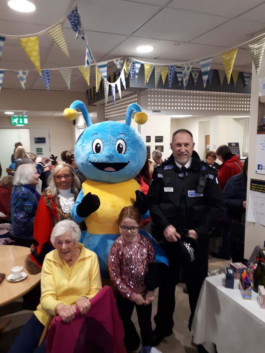 InspectorMikeP1's tweet photo. Foot patrol in Bridnorth today, busy and buztling in the Town , dropped into the League of Friends Christmas Coffee morning,  Great to see so many having a good time and the mascot has now been named. Welcome Campbell to Bridgnorth LOF.
#Lofbridgnorth https://t.co/sRcecPKCJJ