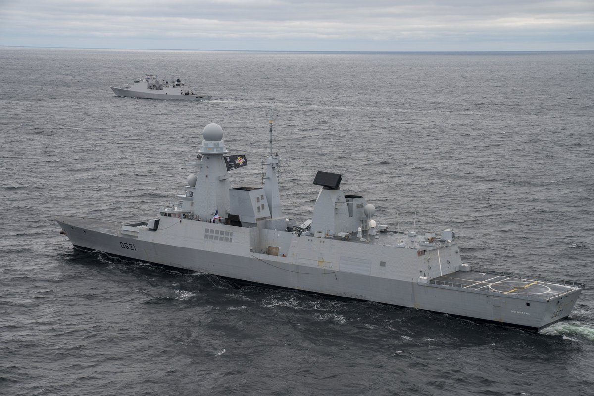 COM_SNMG1's tweet photo. #SNMG1 says: "au revoir" to FS Chevalier Paul 🇫🇷. After operating two weeks with us she's leaving the task group, enjoying a port visit in Stockholm before continuing her voyage. #WeAreNATO 🇳🇴🇳🇱🇩🇰 https://t.co/wTNgcvERMQ