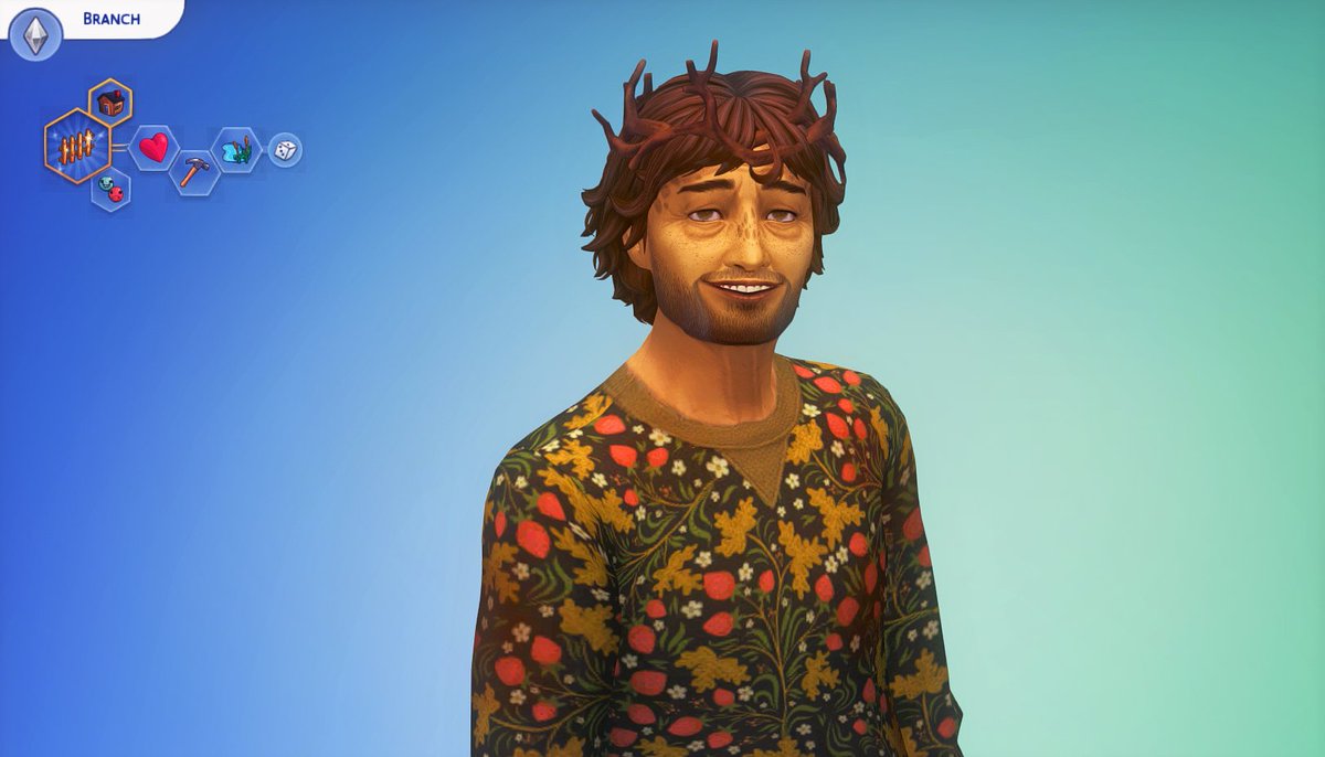 Eev's tweet photo. Some random sims I made to fulfill a need to make a plant themed family, we got Rosie, Branch and Mushy 🥰 https://t.co/D73sczxZfz