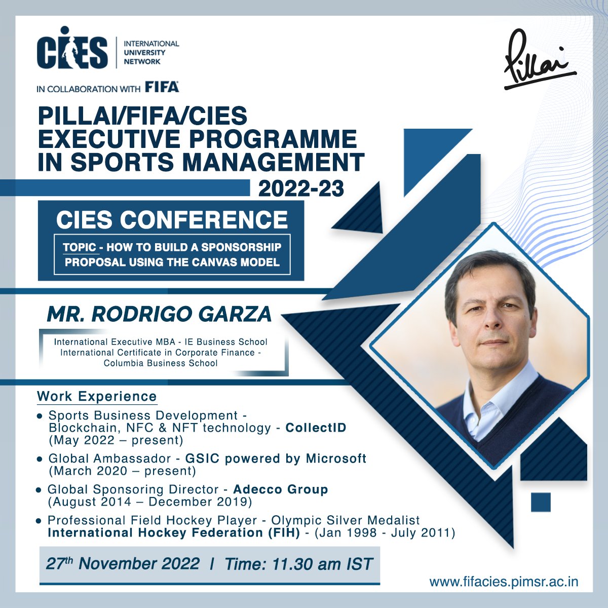 Rodrigo Garza, a three-time Olympian and Silver Medalist with Spain will be the speaker for the 1st CIES Conference of the year. He has over 15 years of experience in brand management and sports marketing positions within top MNCs such as Unilever, ABN Amro, IOC and Adecco Group.