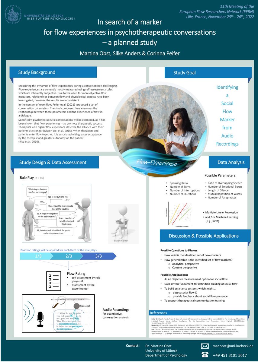 How might we assess #flow experience in psychotherapeutic conversations based on actual #paraverbal and verbal behaviors? An exciting study proposal by our research associate Dr Martina Obst presented at the 11th <a href="/EFRN_Flow/">EFRN</a> meeting! #psychotherapy #psychologicalassessment