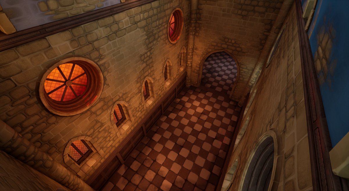 Wabbaboy's tweet photo. Inner hallways of the castle, developing the look of the more “normal” bits of architecture you'll see through the adventure.
#unrealengine #indiedev #immersivesim https://t.co/lzjJswbIm6