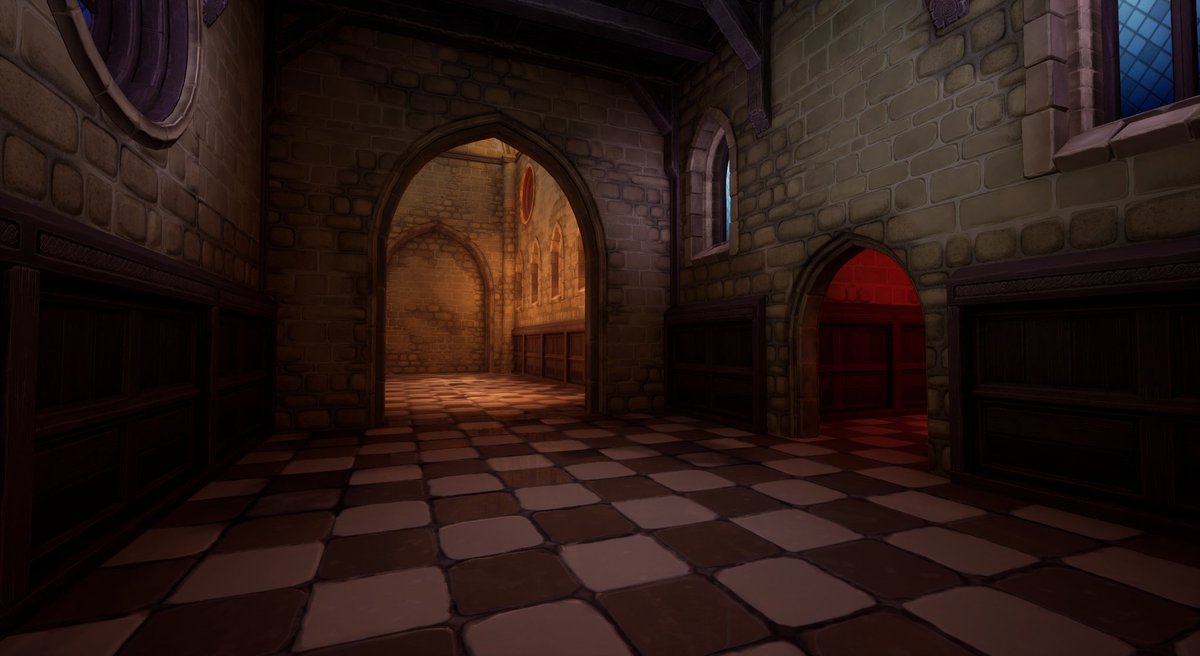 Wabbaboy's tweet photo. Inner hallways of the castle, developing the look of the more “normal” bits of architecture you'll see through the adventure.
#unrealengine #indiedev #immersivesim https://t.co/lzjJswbIm6