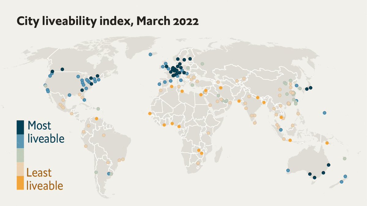 MaitreyaBhakal's tweet image. World's most liveable cities, by The Economist