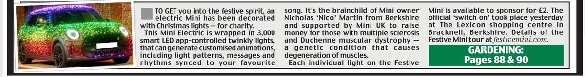 raymasseytweets's tweet photo. MINI Christmas - illuminated #Mini raises funds for charity. Read me @DailyMailUK @MailOnline 
#festivemini @drivingwithnico @MINI @MINIUK @Biggs3008 @chrisov @helenwilsonxx @Thomas_J_Evans #MINI #Charity @DuchenneUK #musculardystrophe #MultipleSclerosis https://t.co/h64mwRMp42