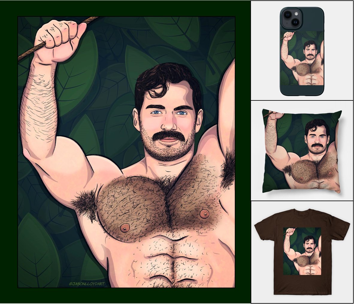 HOLIDAY GIFT IDEA #2 🎁: 'JUNGLE MAN' BY @JasonLloydArt This super stud design is available on t-shirts, phone cases, pillows, mugs & more! To order, click on the link & visit Jason's TEEPUBLIC online store: teepublic.com/t-shirt/271583…. #gayarmpitlover #armpits #gay #jasonlloydart