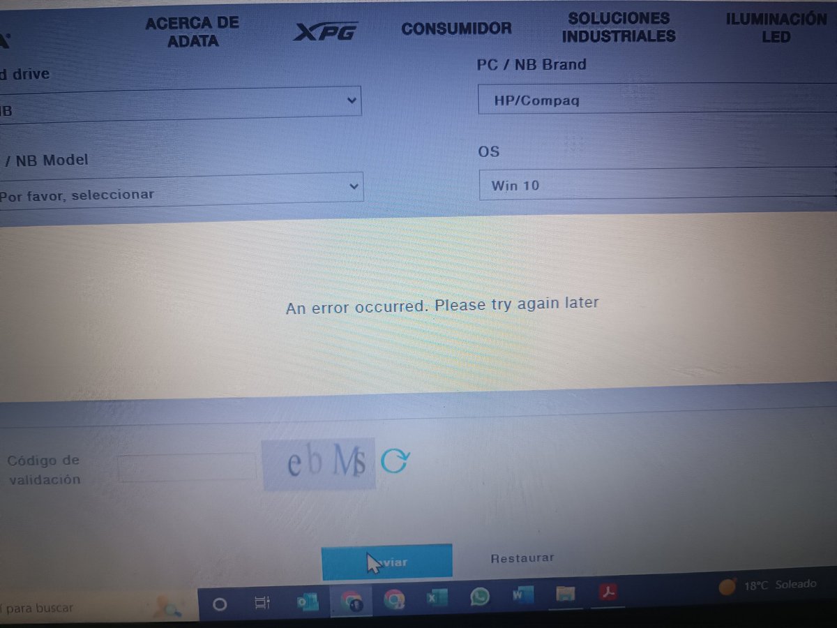 Marakas84's tweet photo. @ADATAMEX  @AdataMexico llevo días intentando meter un disco a garantía desde su página y es imposible a pesar de meter todos los datos bien dice lo mismo (ver imagen) necesito me ayuden a solucionar YA! ME URGE https://t.co/FtgyNMd0xM