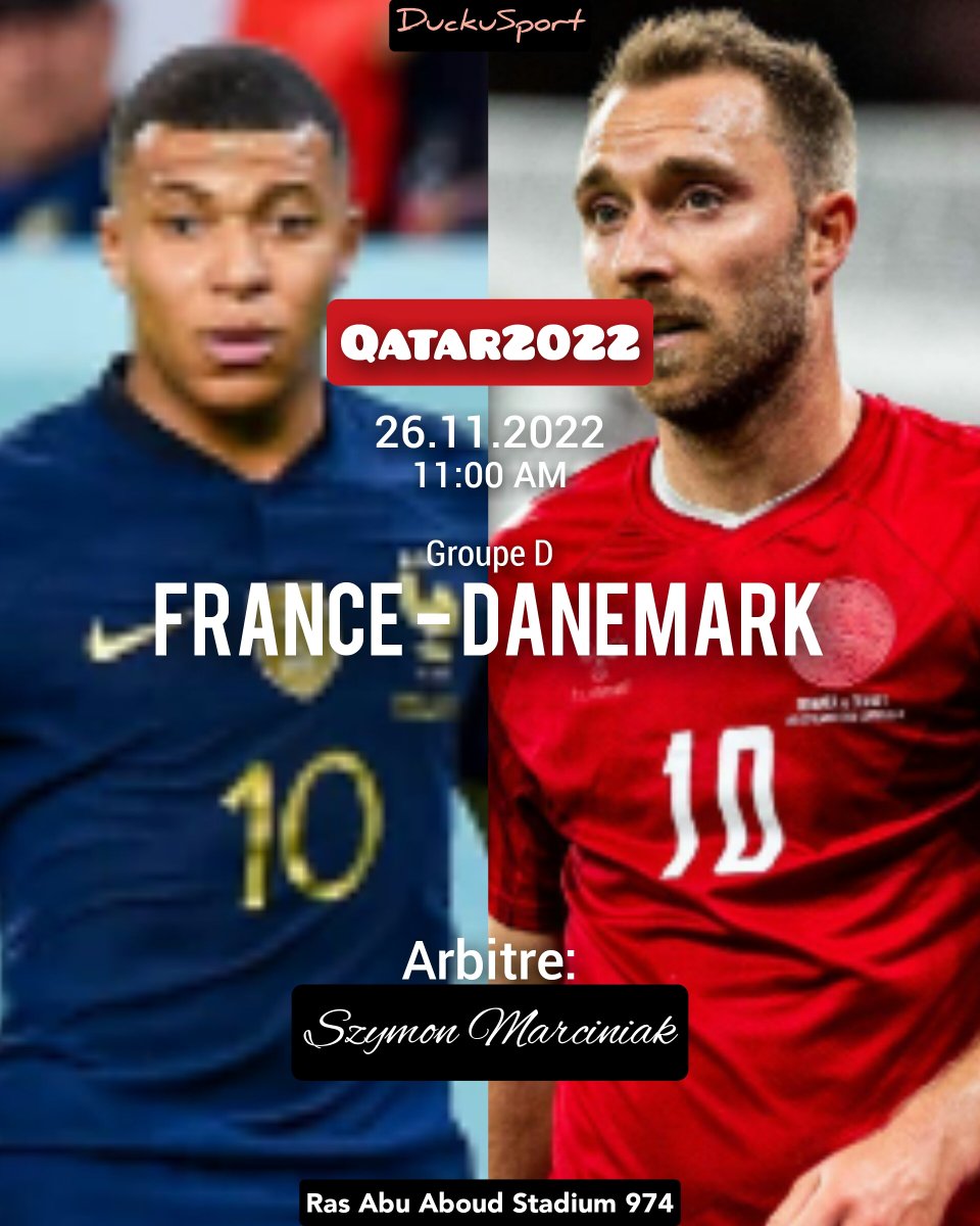 DuckuSport's tweet photo. FRANCE - DANEMARK

Le XI officiel des deux équipes !
#FIFAWorldCup https://t.co/xNjYVVxQqp