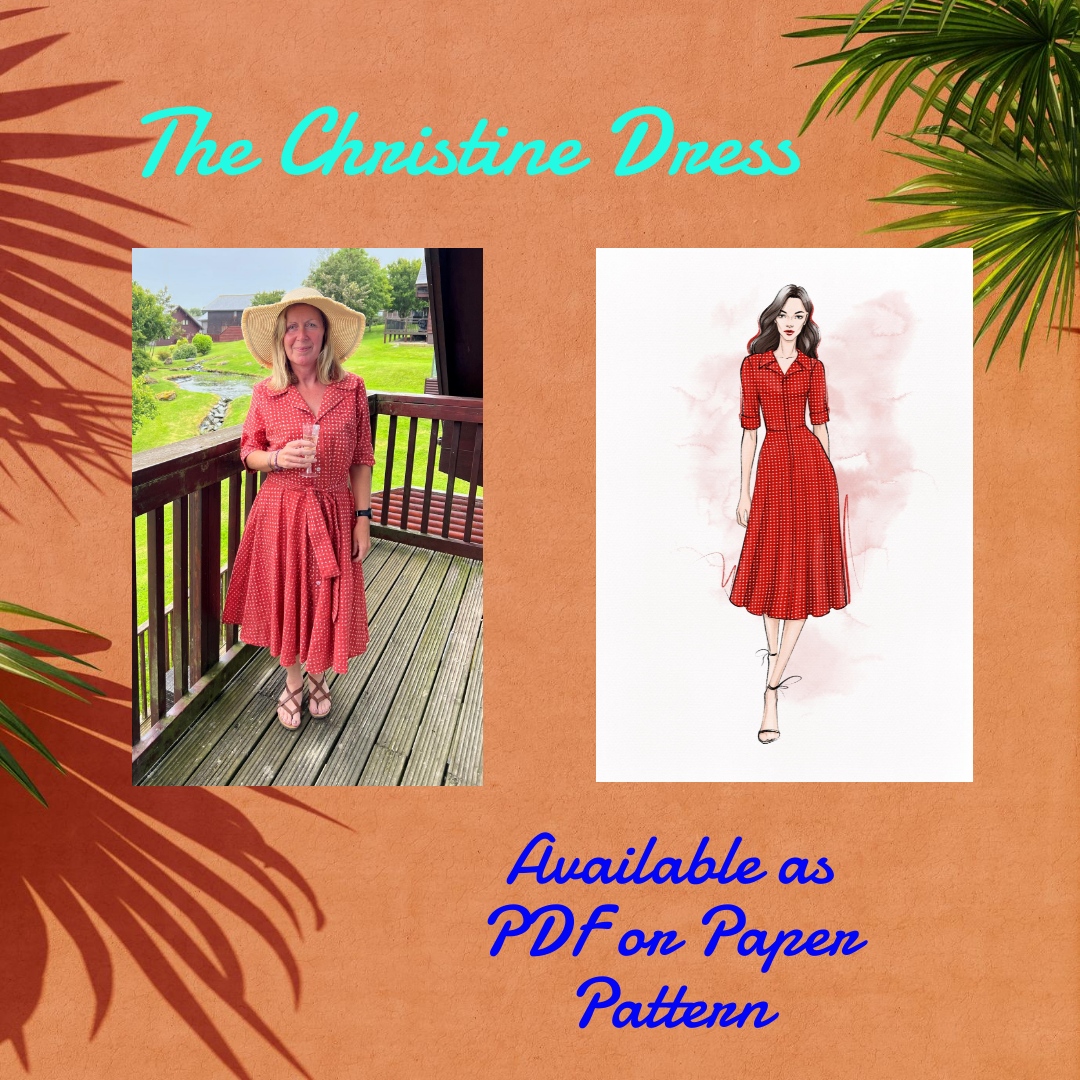 The Christine dress is a smart, stylis dress. The dress button fastens at the front, has darts on the front and back bodice and there is the option of having either a curved or pointed collar. The sleeves are cuffed and has a flared skirt.⁠
⁠
#fabric #sewist #sew #sewingpattern