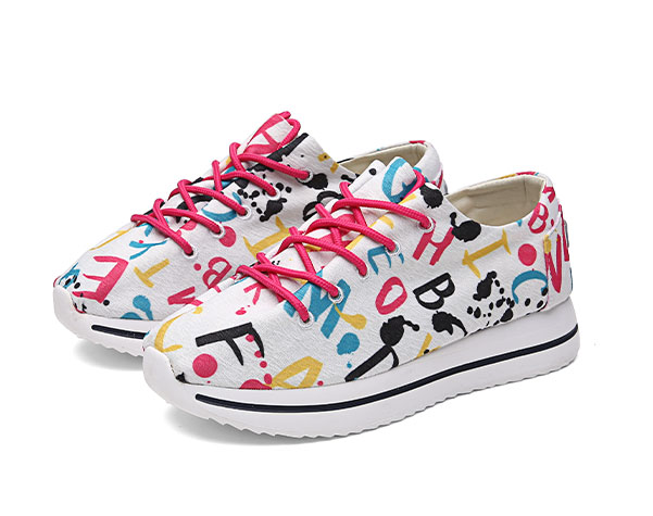 Women's shoes new Korean version of the trend of graffiti canvas shoes niche thick bottom muffin lace shoes