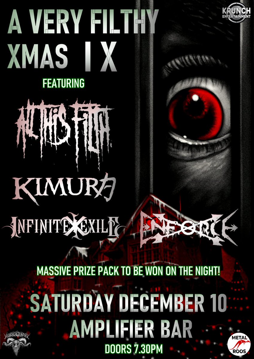 KIMURAmetal's tweet photo. Our next show will be our fourth appearance at A Very Filthy Xmas.

Hitting the stage with @AllThisFilth 
Infinite Exile &amp; Enforce.

#gig #news #xmas #kimura #metal #MayThe4thBeWithYou #pun #haha #funny #hashtag #itsgunnabelit #imakehashtags #SaturdayThoughts #Xmas2022 https://t.co/8pZ3SAlcFB