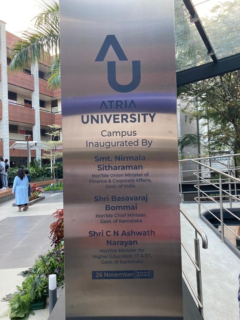 nsitharamanoffc's tweet photo. Smt @nsitharaman inaugurates Atria University (Digital) Campus during her visit to Bengaluru, Karnataka. The Union Finance Minister is accompanied by Shri @BSBommai, Hon'ble Chief Minister of Karnataka. https://t.co/fk9bSQbic1