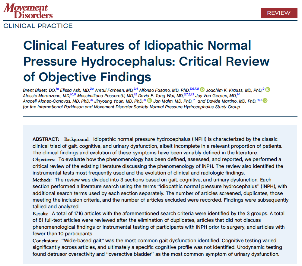 DrAlfonsoFasano's tweet photo. The first publication of the #IPMDS Normal Pressure #Hydrocephalus (#NPH) study group is out.
Our first task (Project 0) was a critical review of published signs of this condition.
Thanks to @MDCP_Journal and all study group members!
https://t.co/jcLrPgPX18
@hydrocephalusso https://t.co/QmOOIvwZCC