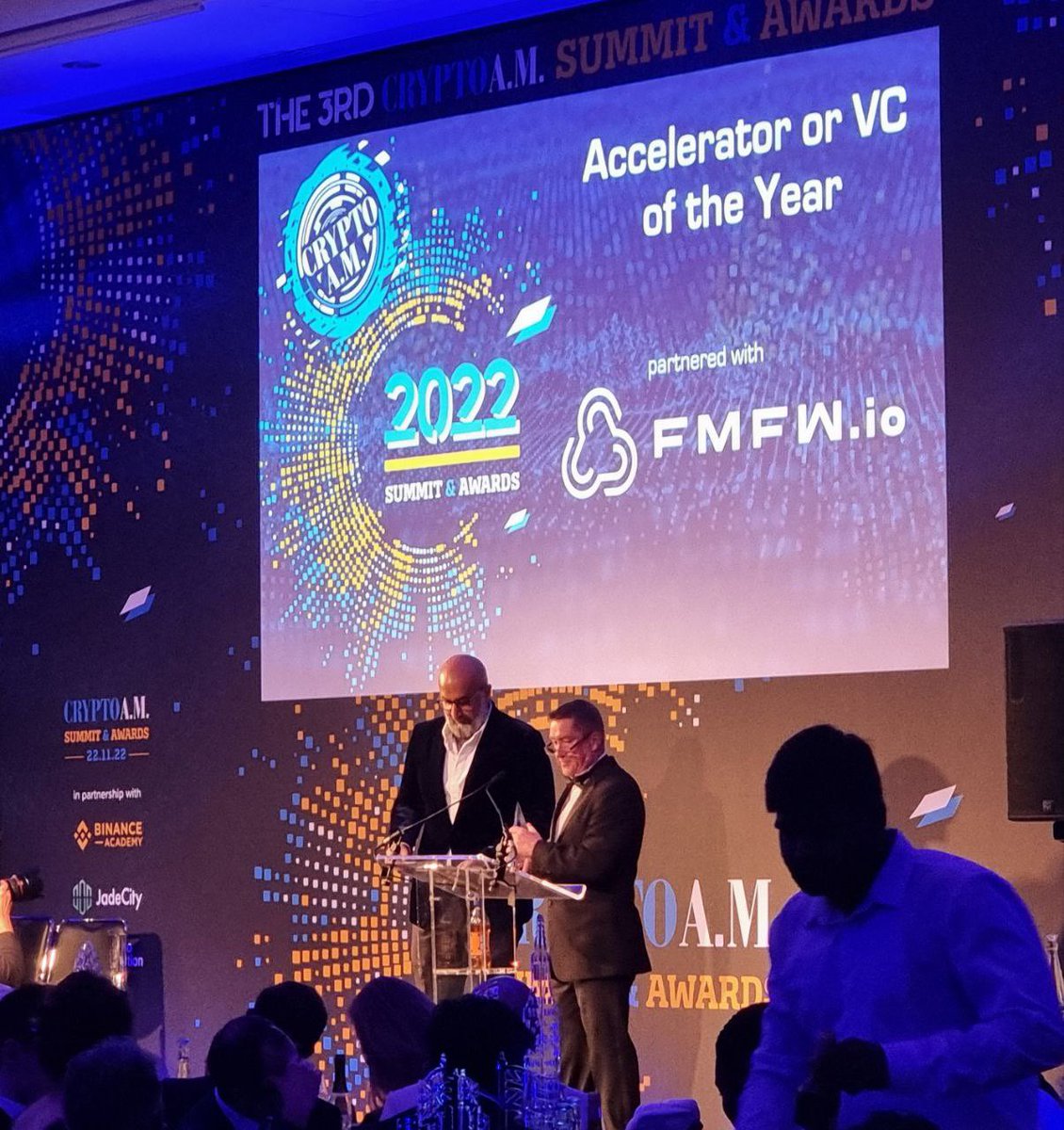 FMFW_io's tweet photo. On the last night of the @cityAM #CryptoAMSummit, our CEO @djchaudhry_ was proud to present the award for Accelerator/VC of the year.π
And thatβs a wrap! Those were 2 very exciting days at #cryptoAM
We had a blast and looking forward to next yearβs edition!π
#FMFW #web3 https://t.co/EqU08UHVEK