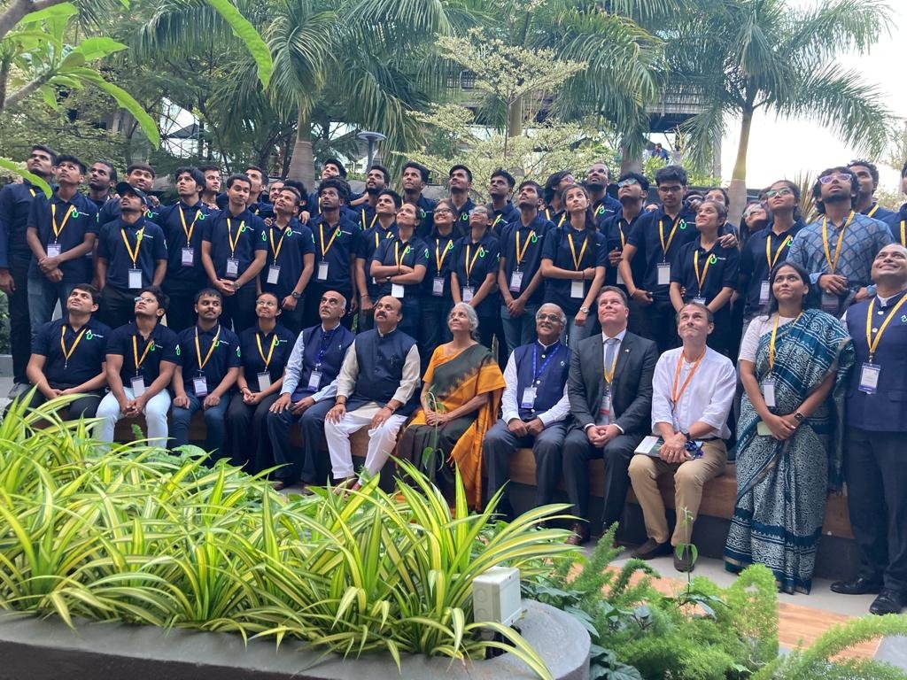 nsitharamanoffc's tweet photo. Smt @nsitharaman visits project demo stalls and interacts with students after inaugurating Atria University (Digital) Campus in Bengaluru, Karnataka. Also present on the occasion is Shri @BSBommai, Hon'ble Chief Minister of Karnataka. https://t.co/tybawXqRMV