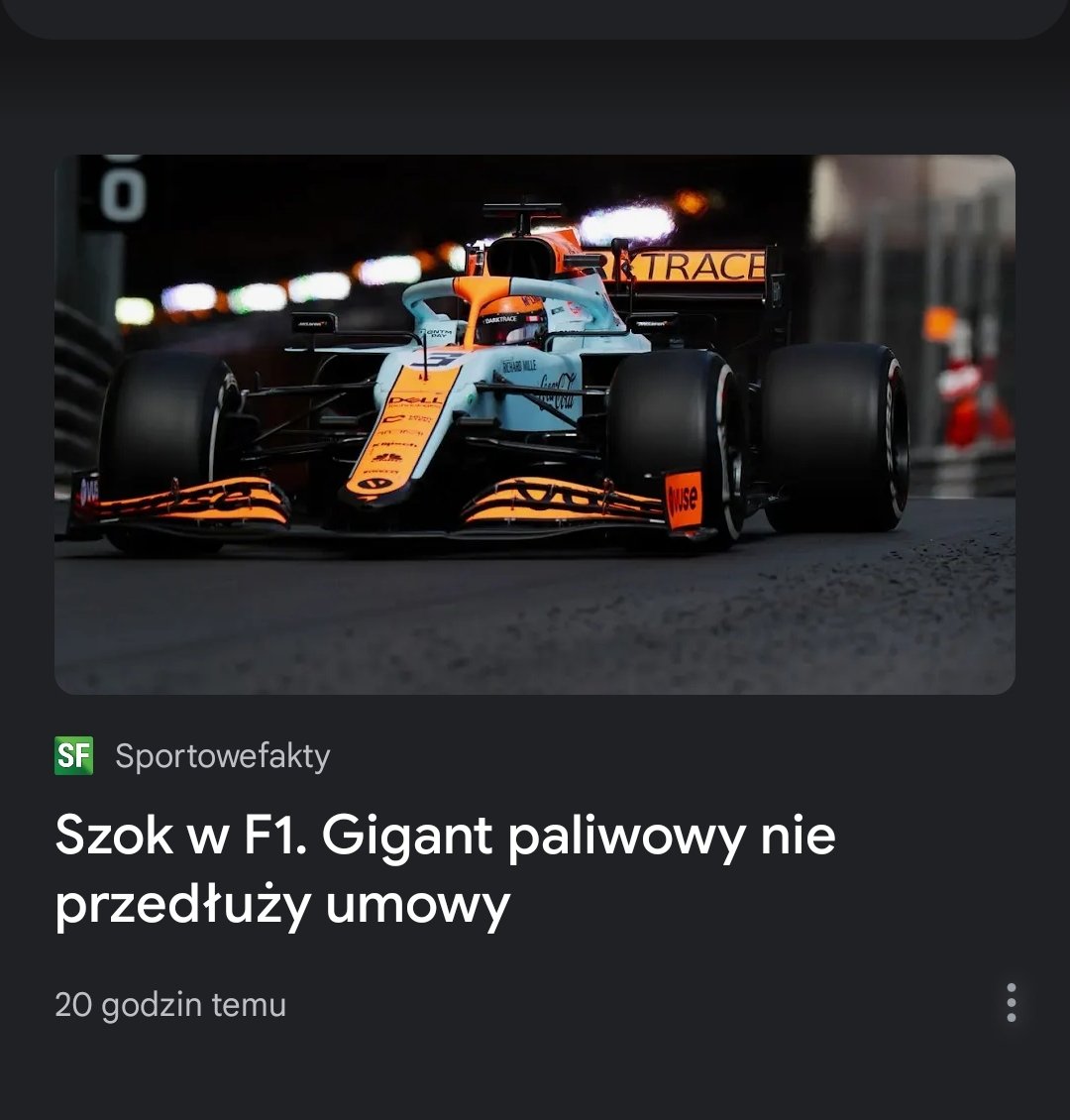 Karol_CyrkF1's tweet photo. Jeden nagłówek i trzy błędy. Nazywanie odejścia małego sponsora szokiem, to duże nadużycie. Gulf Oil to obecnie niewielka firma paliwowa, a nie żaden gigant. W tym przypadku, to McLaren nie przedłużył umowy, która była niewiele warta, bo będą mieć większego sponsora. https://t.co/cR1YYtBqjv