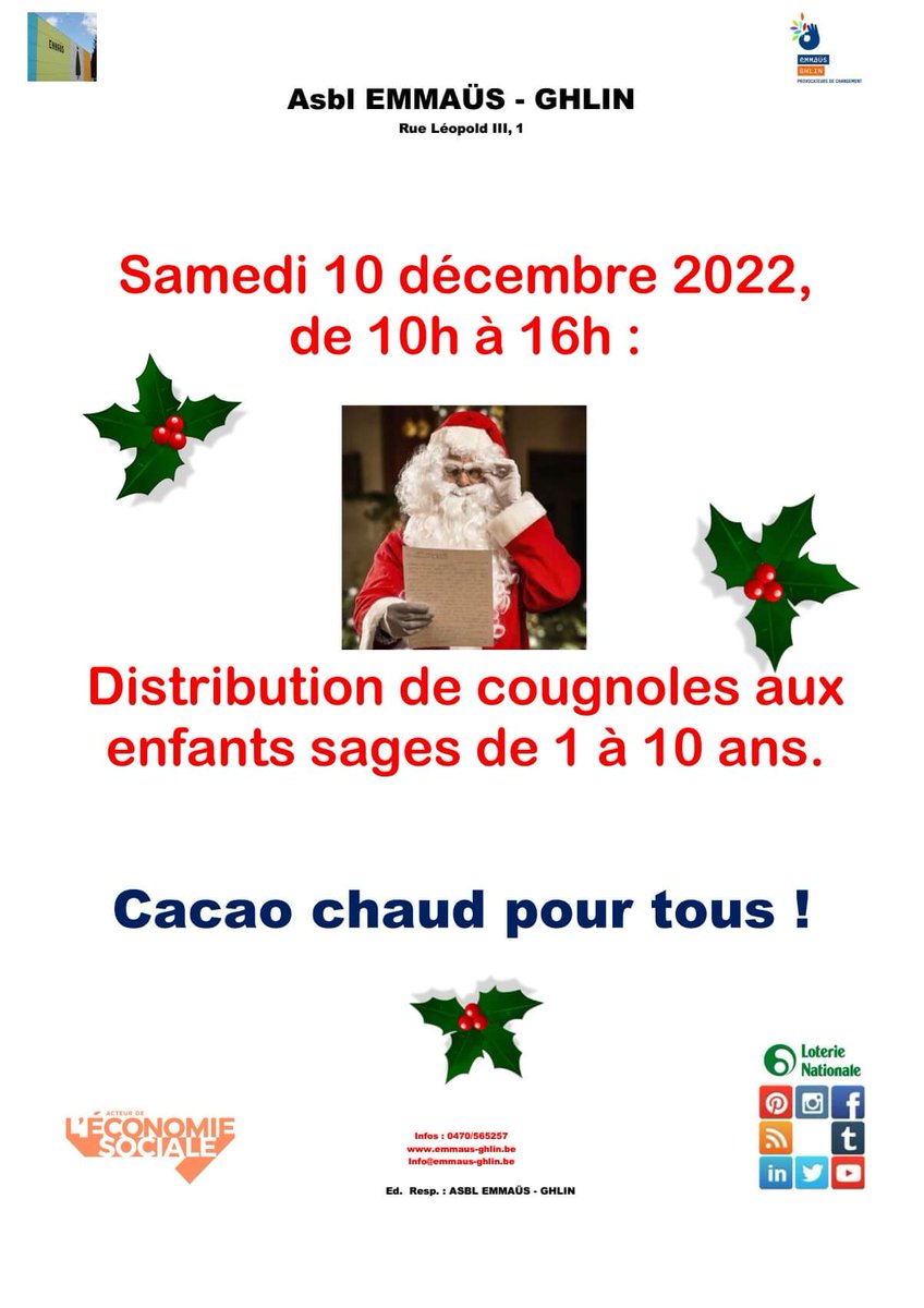 emmausghlin's tweet photo. Samedi 10 décembre 2022, de 10h à 16h : Distribution de cougnoles aux enfants sages de 1 à 10 ans. Cacao chaud pour tous ! https://t.co/gjxS4rp9HZ