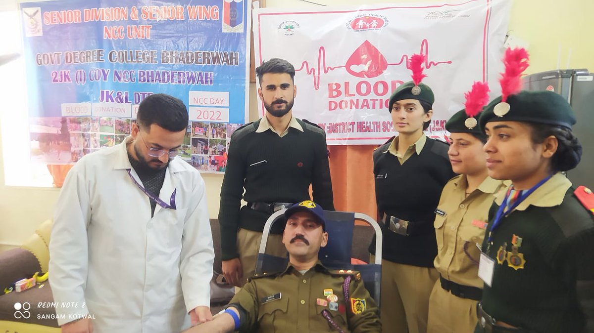 NCCDteJKL's tweet photo. #NCC75 
Blood donation drive was carried out by 2 J&amp; K (I) Coy NCC,Bhaderwah on the occasion of NCC day celebration. 50 Cdts and staff donated blood in the drive. @HQ_DG_NCC @prodefencejammu @OfficeOfLGJandK https://t.co/PvMkuLWjLd
