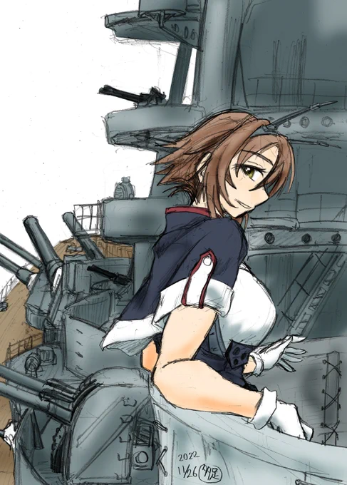 #艦これ版深夜の真剣お絵描き60分一本勝負#艦これ版真剣お絵描き60分一本勝負_20221126陸奥ですよ 