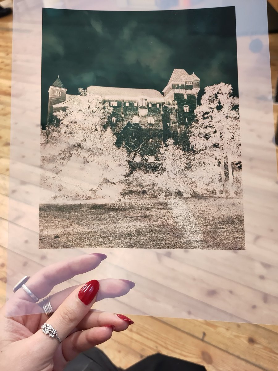 Kinofrau1's tweet photo. Okay, trial # 2 with a photographic negative of Burg Liechtenstein. 

The layer of binder that I brushed the first time was uneven, so let's see how this one goes! 

I added the silver nitrate which is super-fun. Now waiting for it to dry 💕

10 https://t.co/o4QlBBZ9fc