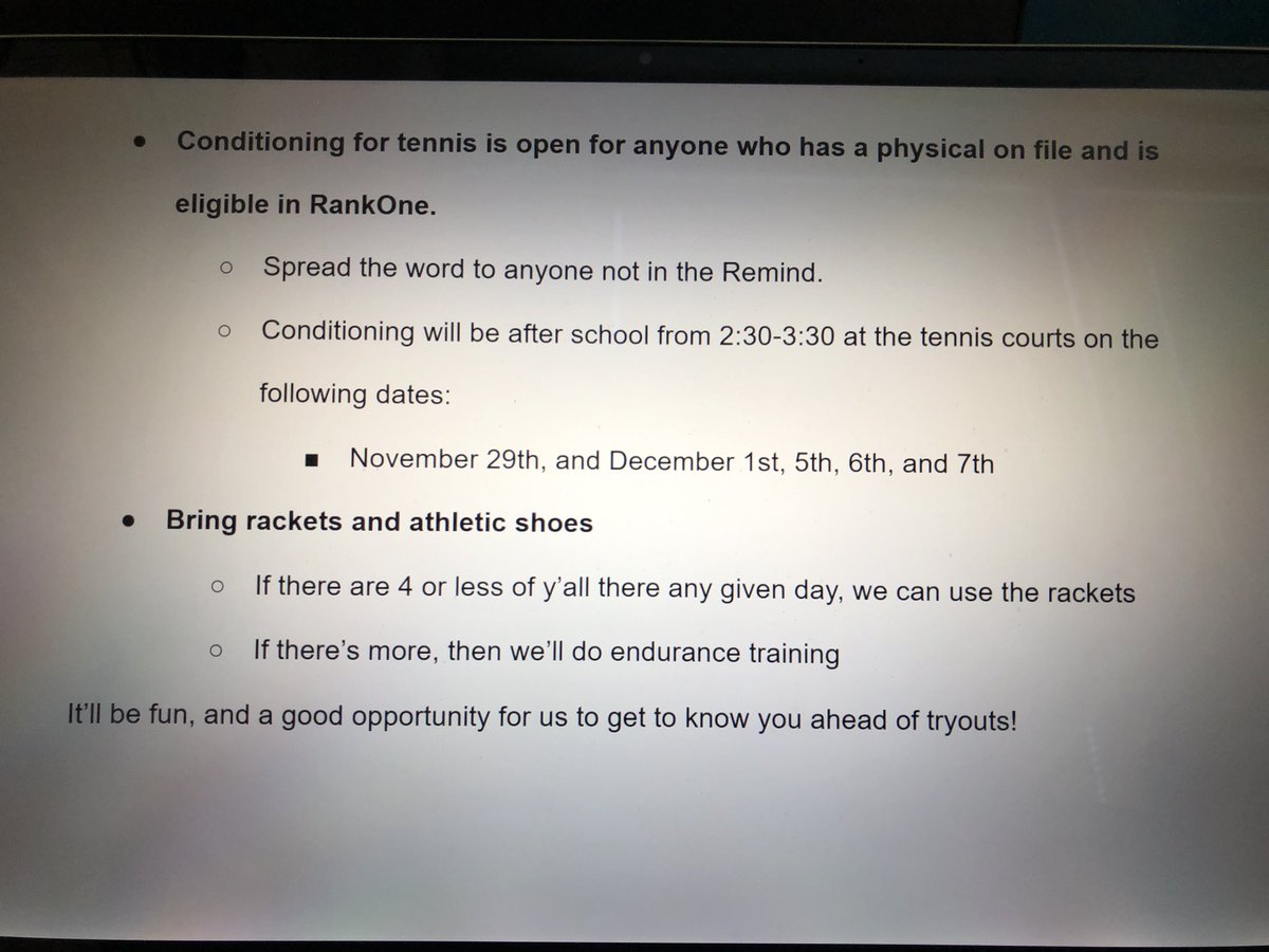 Important information about conditioning! Make sure to get everything you need, and email Mr. Gruenenfelder, Mrs. Fowler, or Mrs. Lowe if you have any questions!