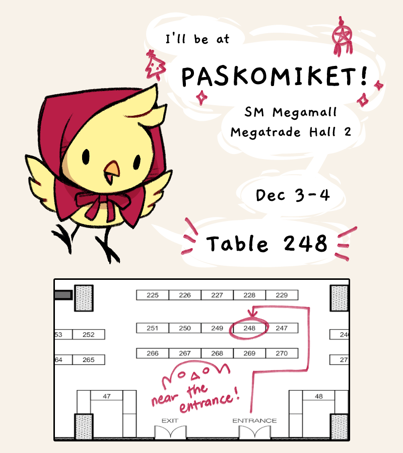 It's my first art booth! Come and buy my stickers & prints at #PASKOMIKET2022 ! = w=

I'll be sharing table with @courtneytries ✨ 