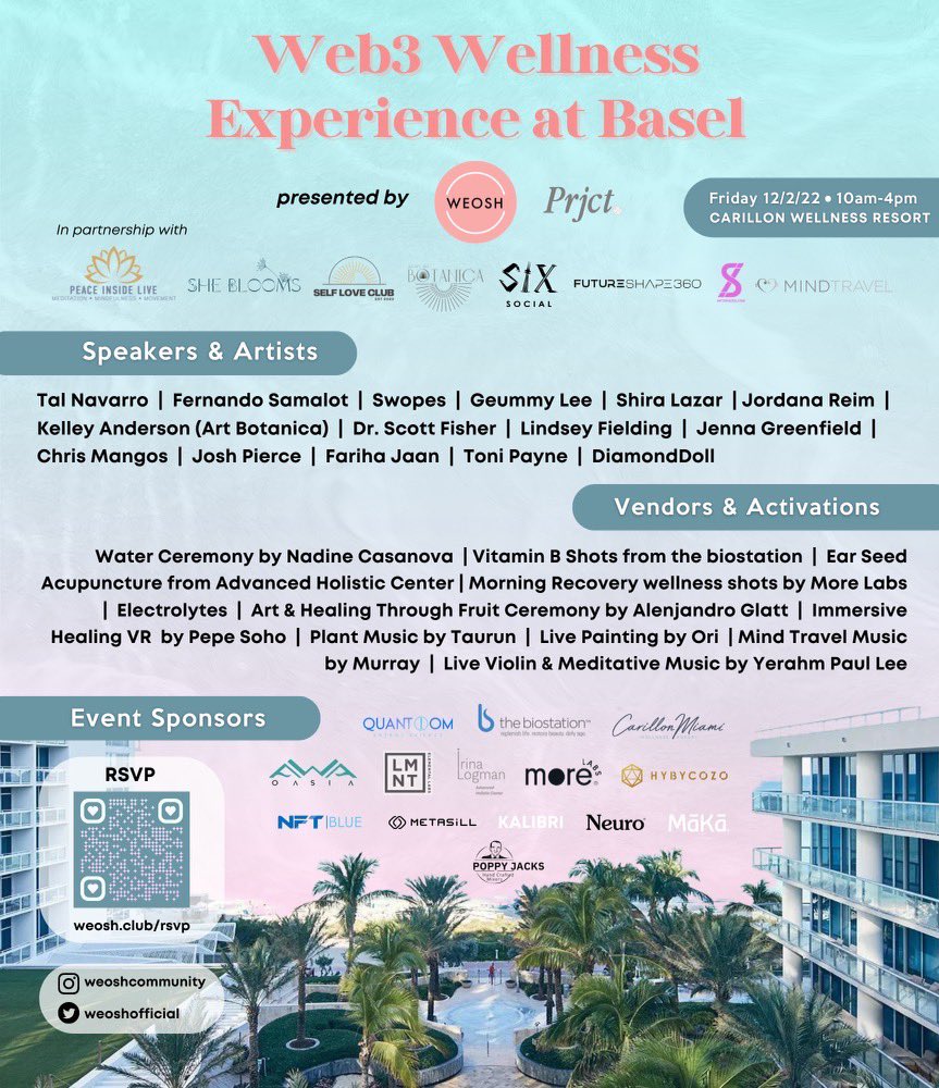 tonipayne's tweet photo. Gm! If you are going to be at Art Basel, come through to see my art in person and enjoy some interesting talks, performances and experiences at the Web3 Wellness Experience. https://t.co/FzsWDxsWhi