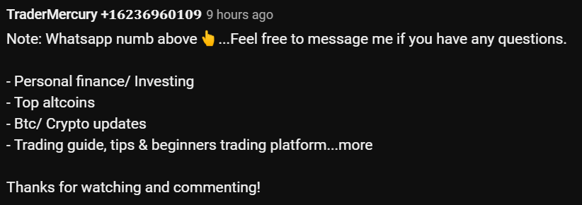AloeVL's tweet photo. @TraderMercury thanks for the video, scammer in the comments fyi! https://t.co/aIlxFt5RBg