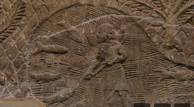 Stonefishweirs's tweet photo. Fisherman. Assyrian, 700-692 BC. Nineveh, South-West Palace. Iraq. Palace, Iraq.  now at the British Museum. London. #fishing #heritage #fishweirs https://t.co/5T8Lo1Atzd