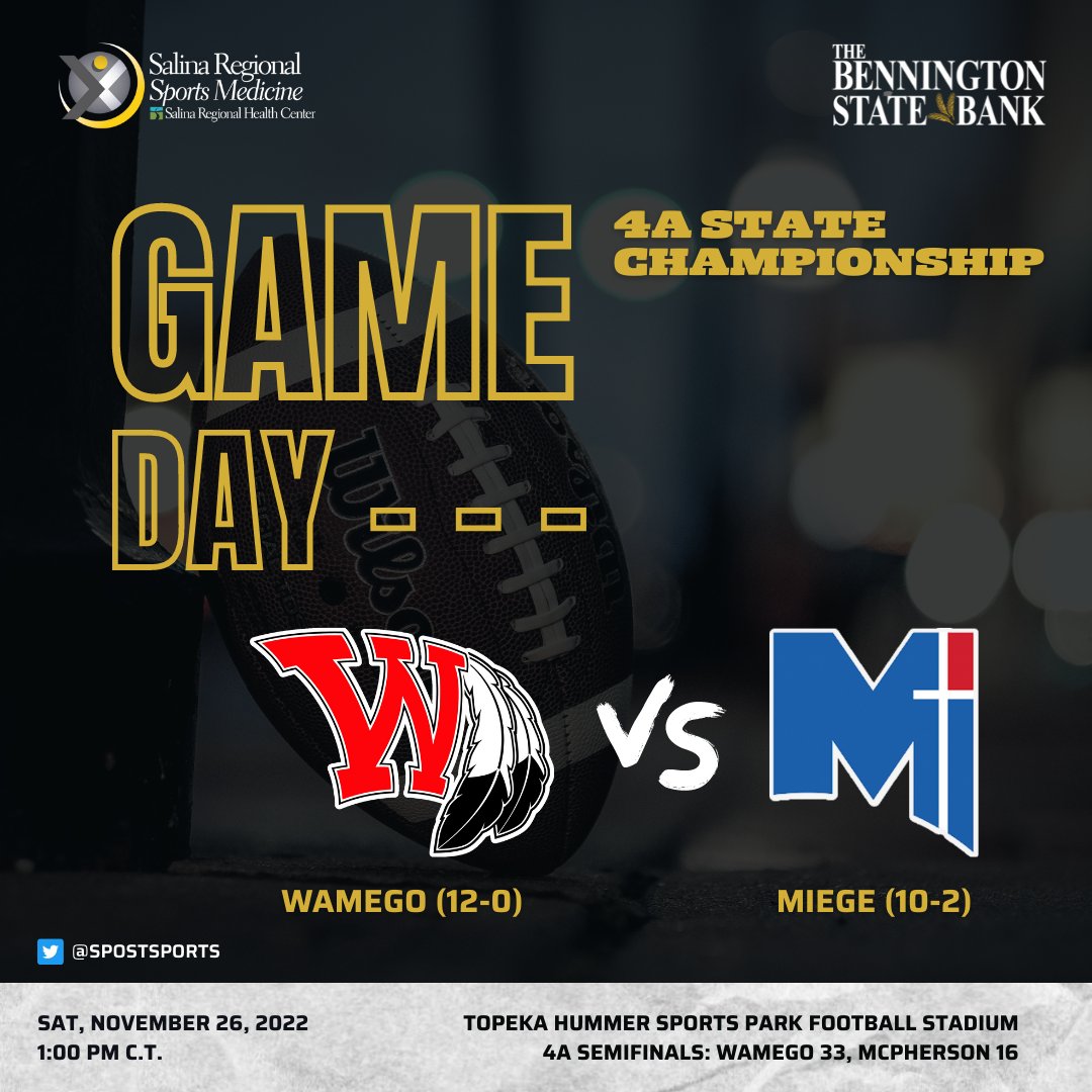 SPostSports's tweet photo. State. Championship. Gameday.

@WamegoFootball will look to capture their first EVER state title this afternoon against Bishop Miege

It's country vs. city
Public vs. private
A 4A dynasty against a team of destiny

You can read our full preview 👇

https://t.co/ViuQqoPCFv https://t.co/k8MSocDl2j