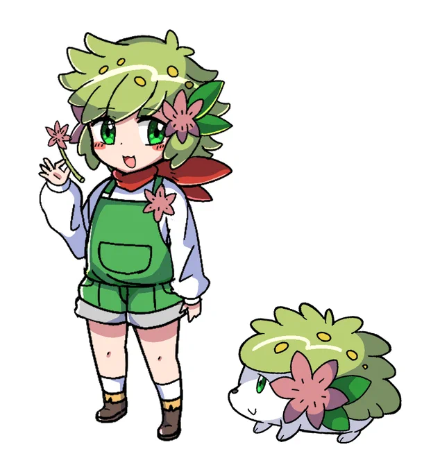 シェイミの擬人化、描けました両方のフォルムの要素を混ぜた感じにしてみましたとさ #ポケ擬 