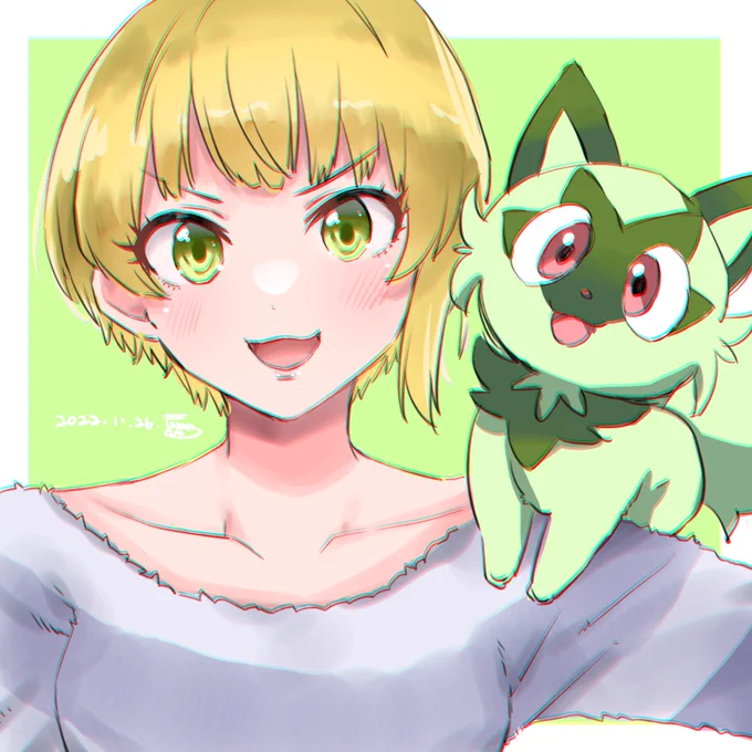 ファミレスで描いたよく見るとガッタガタのフレちゃんとニャオハ。 