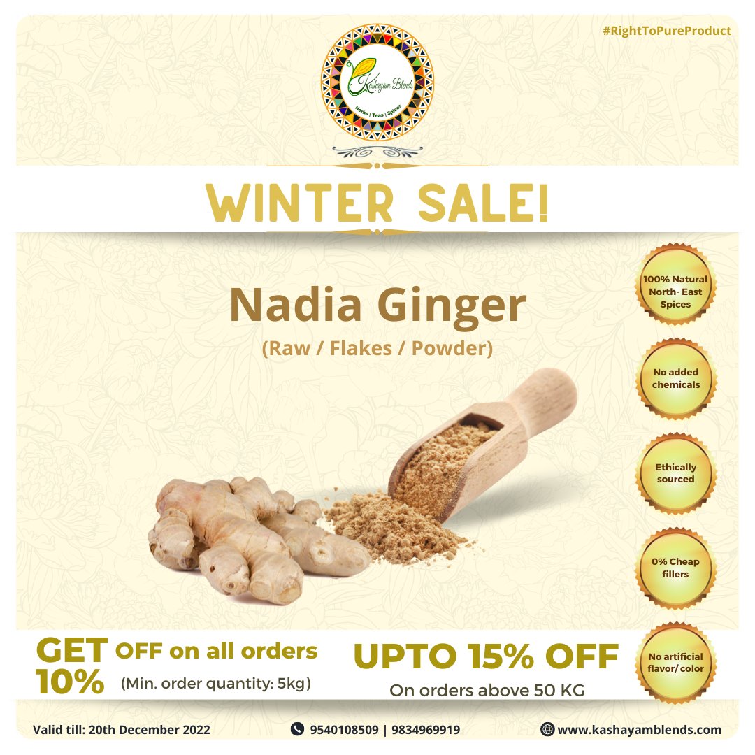 kbblends12's tweet photo. "Spice a dish with love and it shall please every palate." 🤩😋
Ginger Nadia a special spice to enhance your recipe and make the wow flavors. 🥳🥰💯

#kashyamblends #spices #spiceitup #spiceofficial #tealicious #meghalayaspices #teaandspices #stayhealthy #immunebooster #ginger https://t.co/CqbJrZRwff