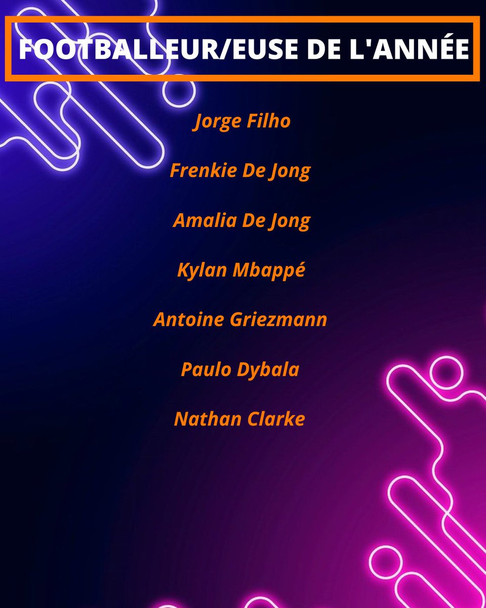 ⠀⠀╱ ❛ FOOTBALLEUR/EUSE DE L'ANNÉE ❜
⠀⠀ ⠀⠀ ⠀⠀┊les nommés sont...

⭐️ @j8rginho 
⭐️ <a href="/21BLAUGRCNA/">frenkie</a> 
⭐️ @starsamalia 
⭐️ <a href="/mbappekylian7Rp/">𝓜𝓫𝓪𝓹𝓹𝓮́</a> 
⭐️ <a href="/GRlZl7/">antito</a> 
⭐️ <a href="/lajcya/">pinned ❗️</a> 
⭐️ <a href="/cvptainam/">le twin bg d’amanda</a>