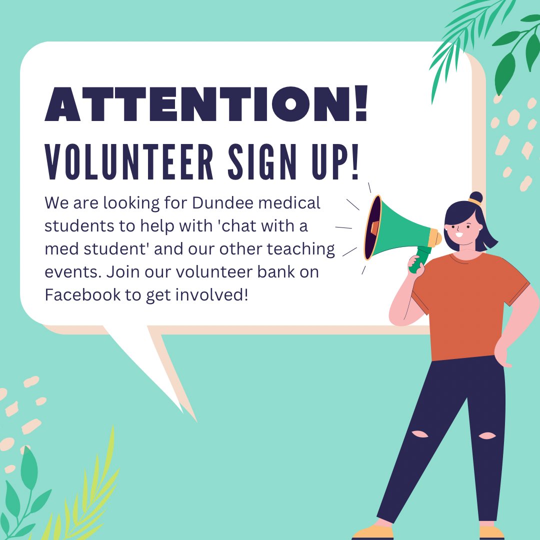 DWAMSS1's tweet photo. 📣CALLING ALL DUNDEE MEDICS📣 

DWAMSS is looking for volunteers to help with our various events.

If this sounds like something you’d be interested in, click the link in our bio to join the Facebook group named ‘DWAMSS volunteers’ and keep an eye out for the sign up documents. https://t.co/yTN29FJeL2