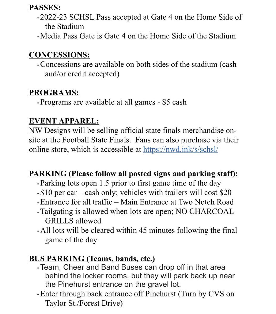 sfhathletics's tweet photo. Here’s some information for Saturday.  Please read if you plan to attend the State Championship game!

SFHS vs Northwestern
Benedict College
Sat. December 3
7:00 pm

#DPTB https://t.co/N0B2KGd8dB