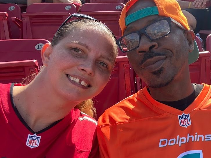 Me and Babe have different teams but the same Heartbeat!! 👱‍♀️👨🏾‍🦲❤❤💟 #FinsUp #FinsNation