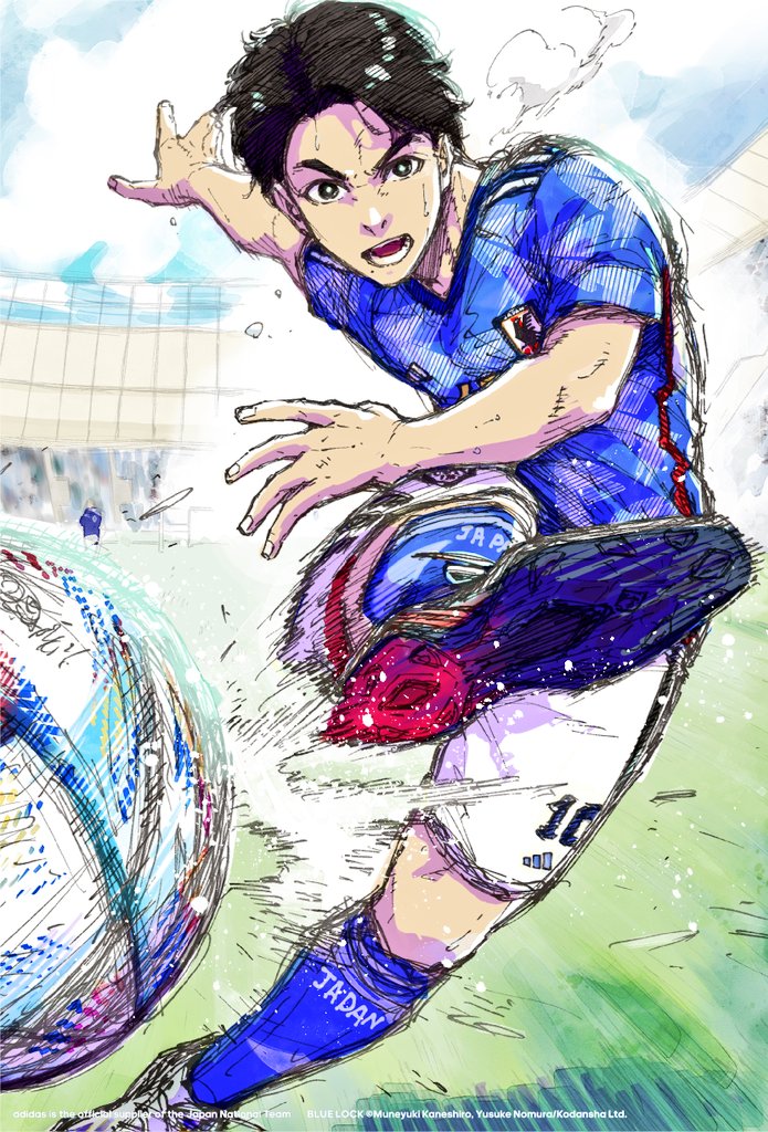 BlueLockFrance's tweet photo. Illustration du dessinateur de Blue Lock pour le prochain match du Japon ! ⚽️🇯🇵 https://t.co/rRKFg6nYji