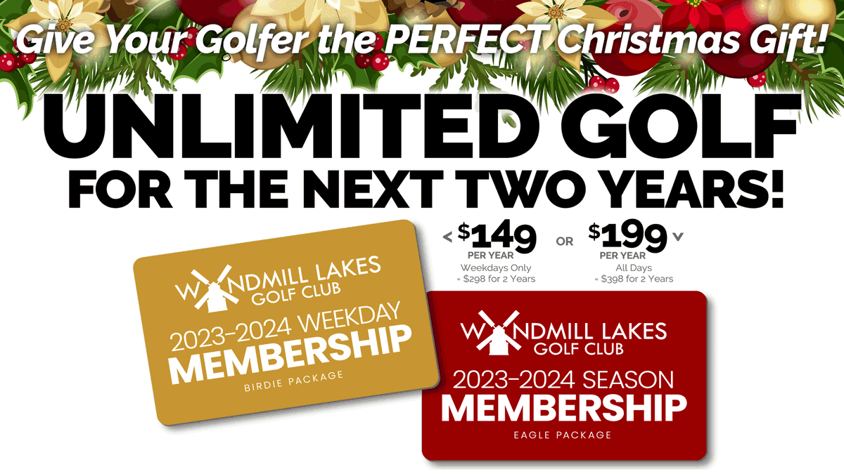 windmilllakesgc's tweet photo. Golfer on your Christmas list? UNLIMITED GOLF at Windmill Lakes is the perfect Christmas Gift! https://t.co/dMJECq6tsU https://t.co/FSs4LzEOkh