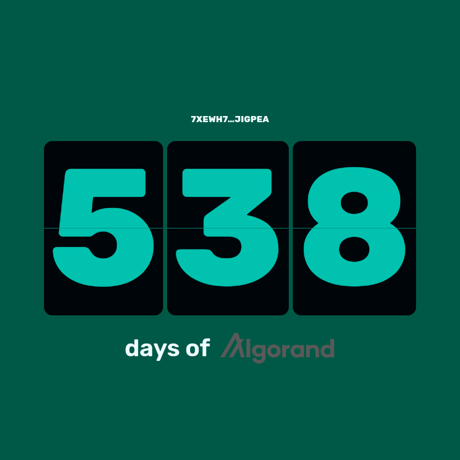 weusealgorand's tweet photo. 7XEWH7…JIGPEA has been using Algorand for 538 days.  

How about you?
Find out at https://t.co/FhLyiHfzIc
#iusealgorand #weusealgorand https://t.co/lFyBjq0Ocq