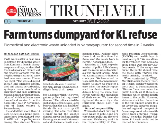 thinak_'s tweet photo. 3/ However, police, health, local body administrations do not take responsibility for e-waste being burnt by individuals to extract metals for sale. No concrete action has been taken against violators @CMOTamilnadu @tnpoliceoffl @Subramanian_ma @OfficeOfKRP https://t.co/gdsOiiqv2z