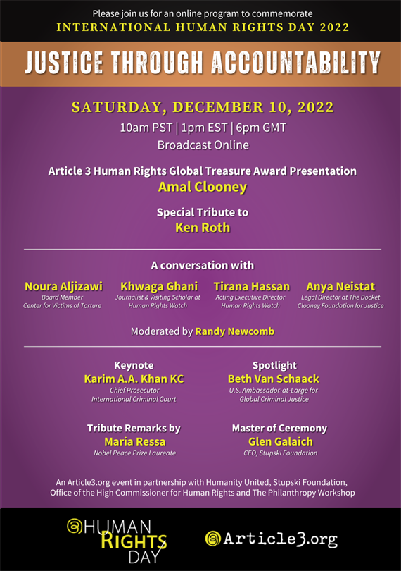 newtactics's tweet photo. 📢 YOU'RE INVITED!

@Article3org’s #A3HumanRightsDay event!

An award will go to #AmalClooney for contributions to #InternationalJustice ⚖️ @ClooneyFDN

Special tribute to @KenRoth for achievements in #HumanRights. @HumanRightsWatch ✨

#Dec10

▶️ https://t.co/hIVDDvccnU ◀️ https://t.co/QTQ3Mz4oBh