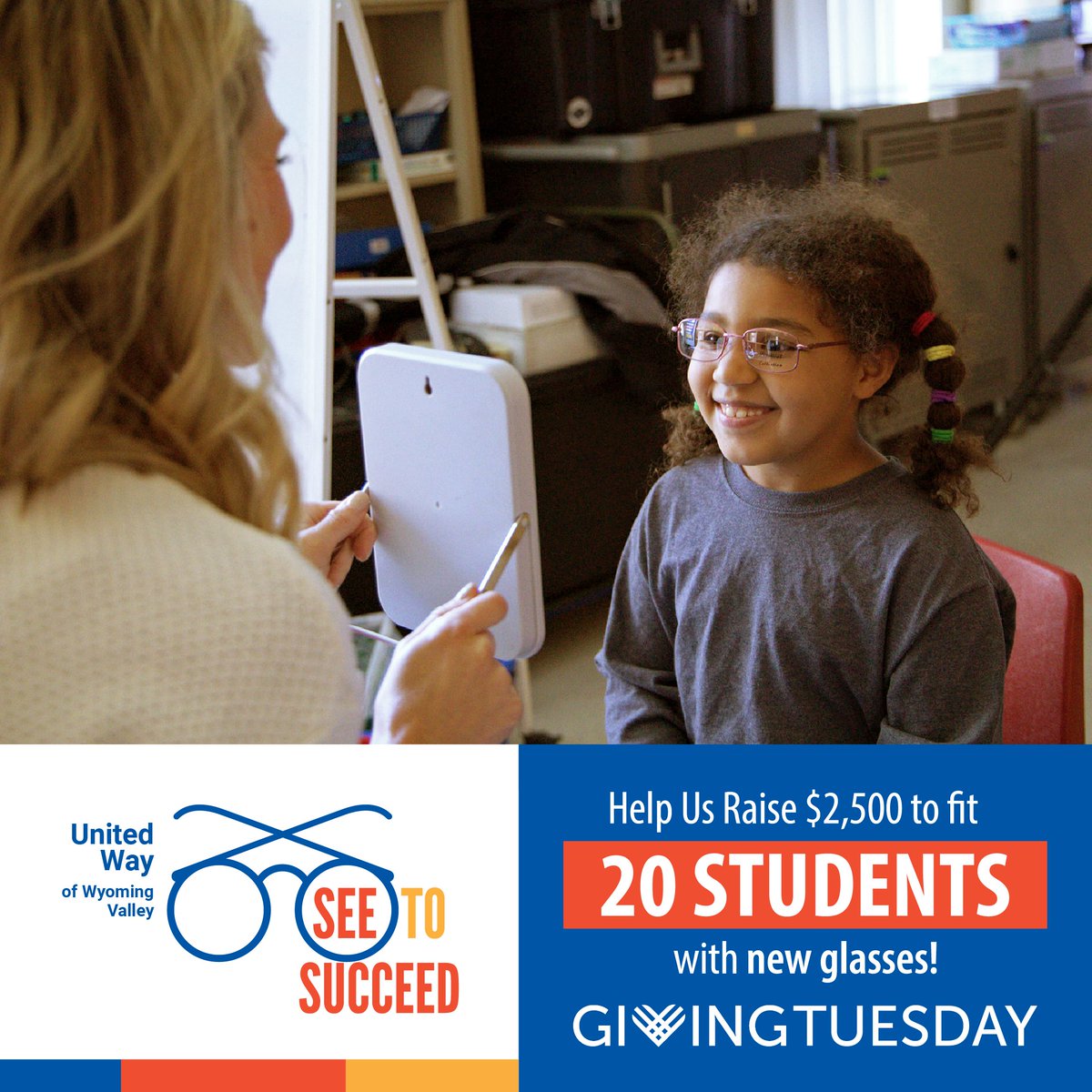 UnitedWayWB's tweet photo. Giving Tuesday is only a few days away! With your help, we are aiming to fit 20 students in our community with a free pair of glasses through our See to Succeed Program. 👓

Consider donating at https://t.co/HuLBH4opcY. https://t.co/8jiu3QRULN