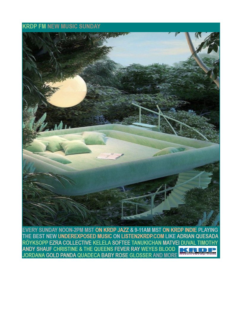 New show Sunday with <a href="/adrianmquesada/">Adrian Quesada</a> <a href="/BarryCantSwim/">Barry Can't Swim</a> <a href="/fievelisglauque/">Fievel Is Glauque</a> <a href="/AmaiKudaLesBois/">Amai Kuda et Les Bois</a> <a href="/Tanukichanmusic/">Tanukichan</a> <a href="/zzzahara__/">zzzahara</a> <a href="/teleman/">Teleman</a> <a href="/skyway_man/">Skyway Man</a> <a href="/Quadeca/">QUADECA</a> <a href="/crybbybjorn/">Emelia Austin</a> etc on listen2krdp.com #krdpjazz #krdpindie