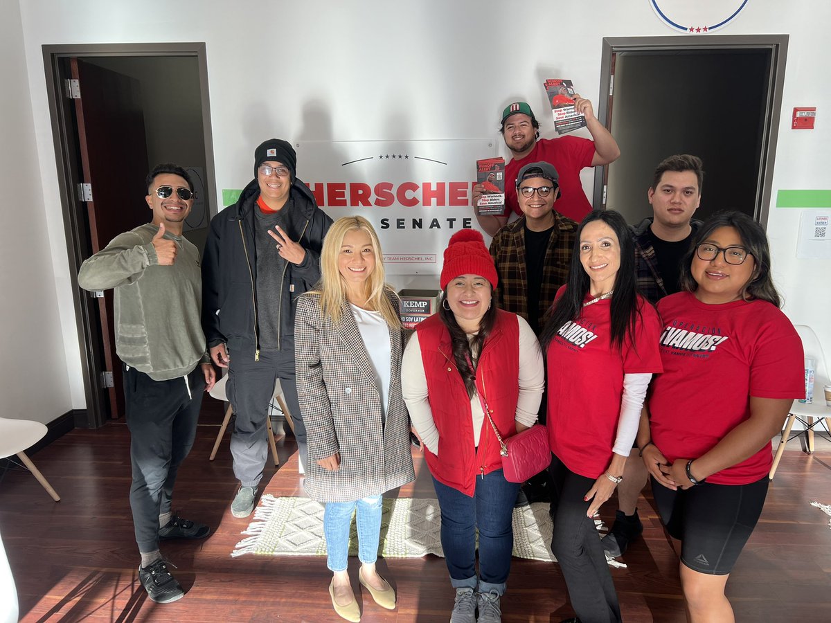 HTosteGOP's tweet photo. The VAMOS Team is pumped up to be supporting @HerschelWalker this Saturday morning in Hall County!

Latinos are excited for the runoff and to sent Herschel to DC ¡VAMOS! https://t.co/k97GfykeQN
