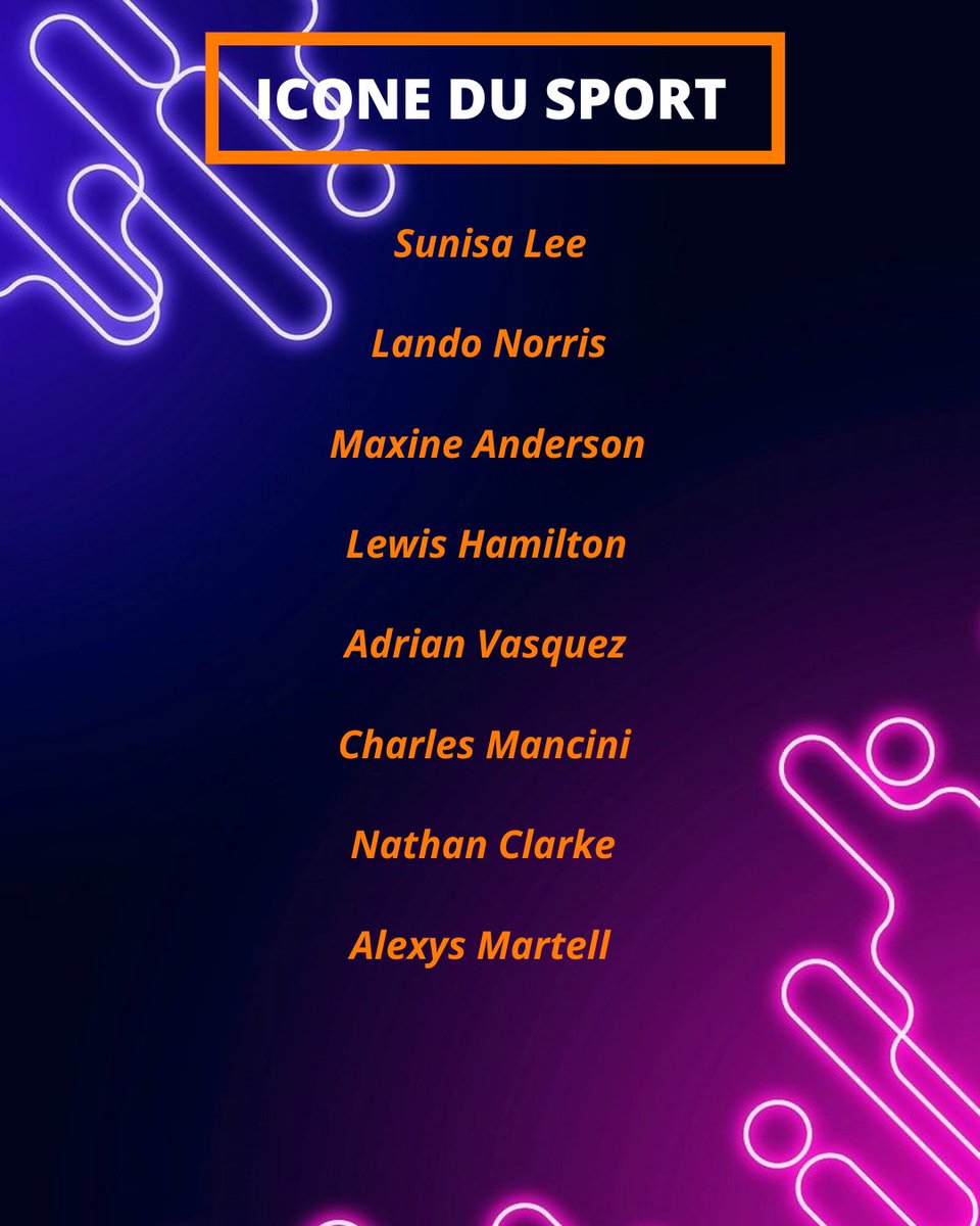 ⠀⠀⠀⠀╱ ❛ ICONE DU SPORT ❜
⠀⠀ ⠀⠀ ⠀⠀┊les nommés sont...

⭐️ <a href="/gvldenolympian/">sun</a> 
⭐️ <a href="/NORRlSLANDO/">lan</a> 
⭐️ <a href="/Iadansevse/">maxine</a> 
⭐️ <a href="/hvmmertime/">lewis.</a> 
⭐️ <a href="/adrianvq/">adrian</a> 
⭐️ <a href="/charlesrpdm/">OFF.</a> 
⭐️ <a href="/cvptainam/">le twin bg d’amanda</a> 
⭐️ @alexysmartell