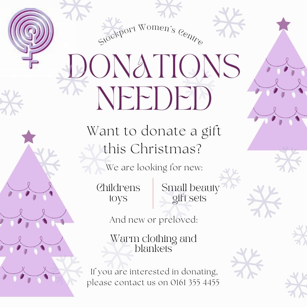 womenscentreSPT's tweet photo. For women and children fleeing domestic abuse, Christmas can be an incredibly difficult time with many struggles including not being able to afford presents. With your help we can alleviate some of that sadness with gifts to open on the big day #WomensCentre #Stockport https://t.co/eVX7QSsl3Q
